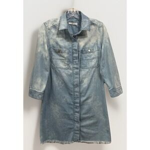 7 For All Mankind Acid Wash Denim Button Down 3/4 Sleeve Dress Women's Size XS‎